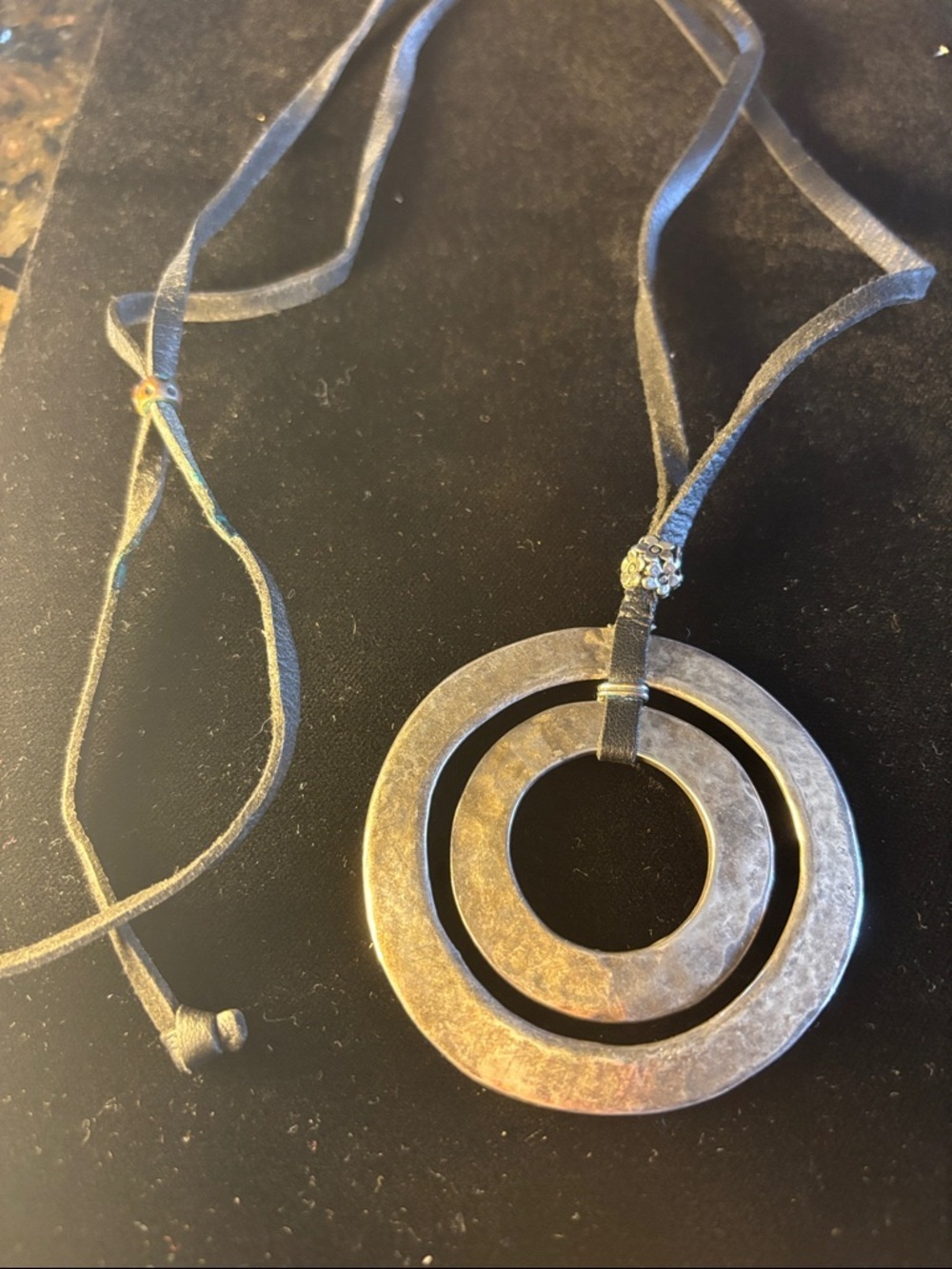 Hammered Double Circle Pendant Necklace - Metallic Silver Tone
